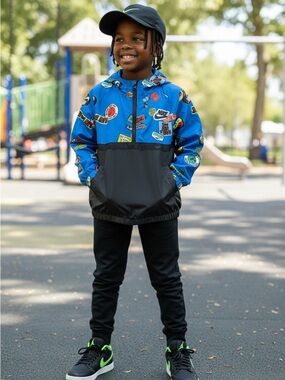 Nike Kid’s Half Zip Anorak in Colorblock Light Photo Blue/Print and Black - NWOT